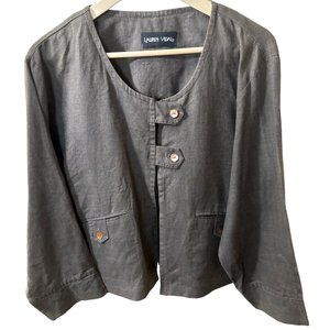 Lauren Vidal Khaki Linen Jacket long sleeves top front overlap 2-buttons